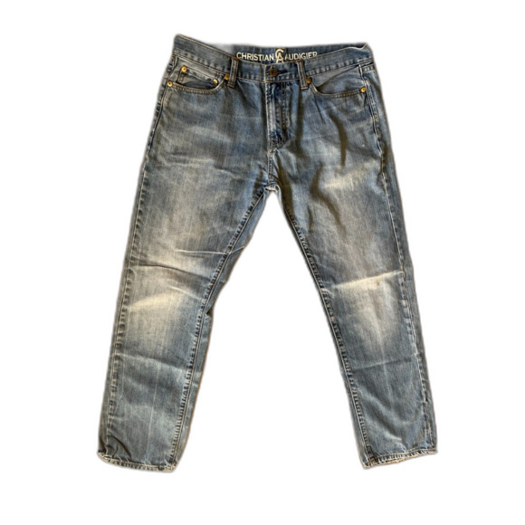 CD CHRISTIAN AUDIGIER Blue Ed Hardy Y2K Denim Straight Jeans  Mens Size 34 x 32 - Picture 1 of 8